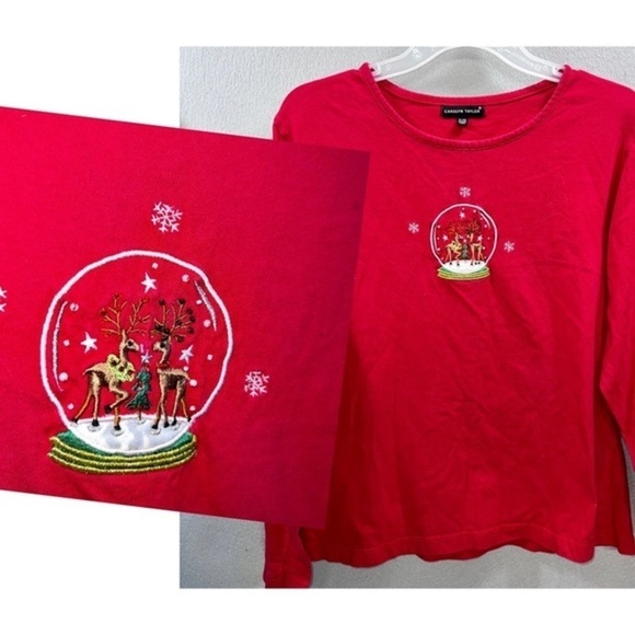 Carolyn Taylor Christmas Red Long Sleeve Shirt XL - Picture 1 of 6